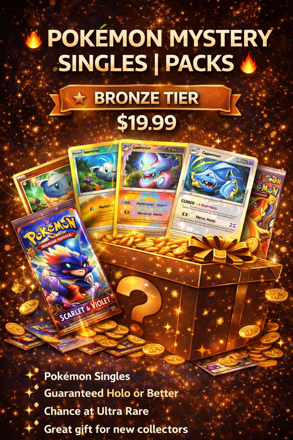🔥POKEMON MYSTERY SINGLES/PACKS  GREAT GIFT 🎁 BRONZE TIER 🥉